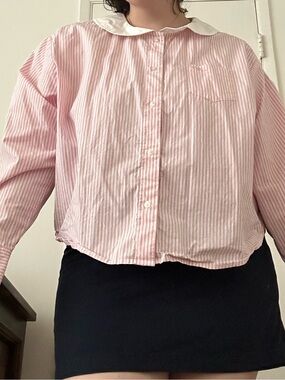 Sandy Liang x Gap Pink Stripe Button-Up Shirt with Peter Pan Collar